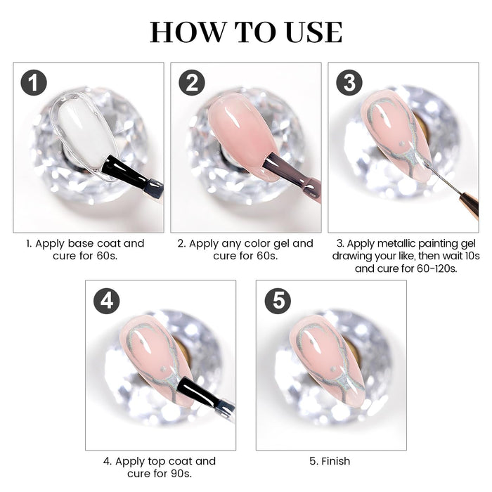 Holographic Sliver Mirror Chrome Metallic Painting Gel 8ml