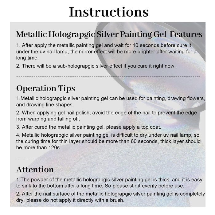 Holographic Sliver Mirror Chrome Metallic Painting Gel 8ml