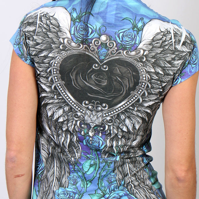 Hot Leathers Angel Roses Wings Allover Sublimation Ladies T-Shirt