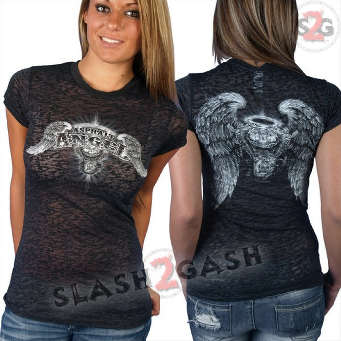 Hot Leathers Ladies Asphalt Angel Burnout Tee