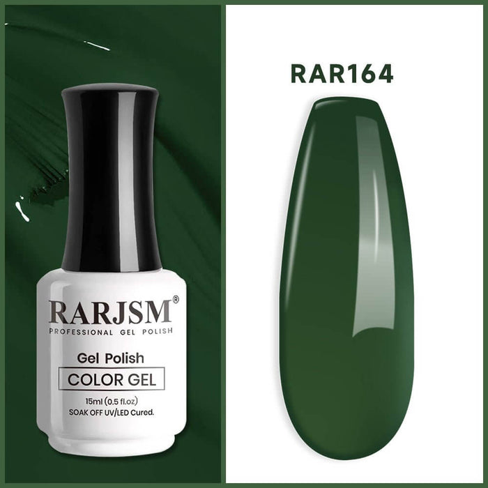 RARJSM Hunter Green RAR164 gel polish bottle 15ml with deep forest emerald creamy finish swatch TPO HEMA free
