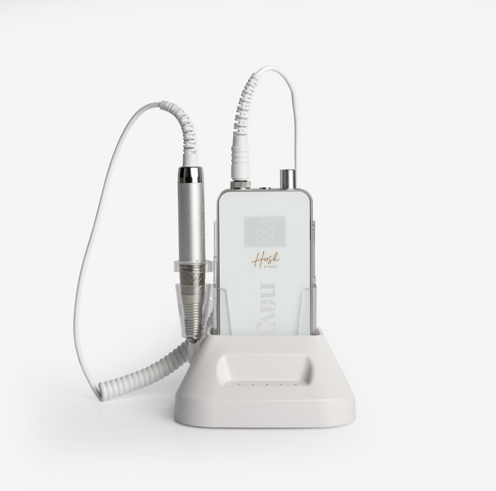 A professional Efile machine with a digital display, connected to a hand-piece and a power source, designed for nail care.
