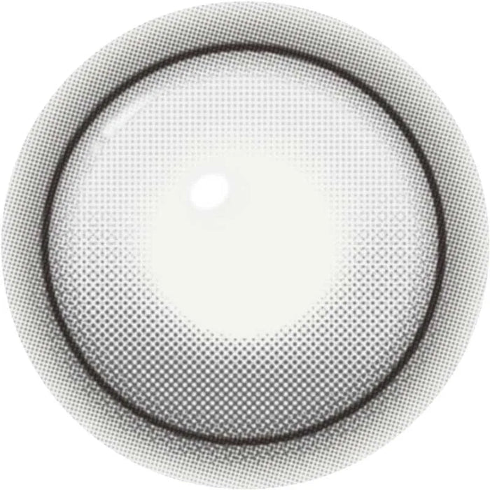 Close-up of EyeCandys ONE PICK Balance Grey Whisper prescription contact lens design, showcasing a soft grey hue that enhances eye color with a natural, subtle effect for clear vision and comfort.