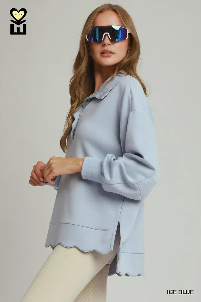 Ice Blue Scalloped Pullover