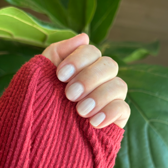 Icing is the Best Part - Gel sheer milky white gel polish manicure on short natural nails by Olive and June