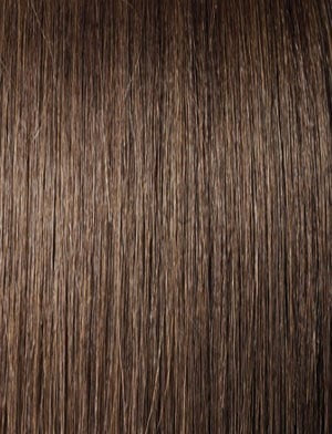Sensationnel brown straight wig hair texture close up showing smooth strands instant ponytail wrap hairpiece