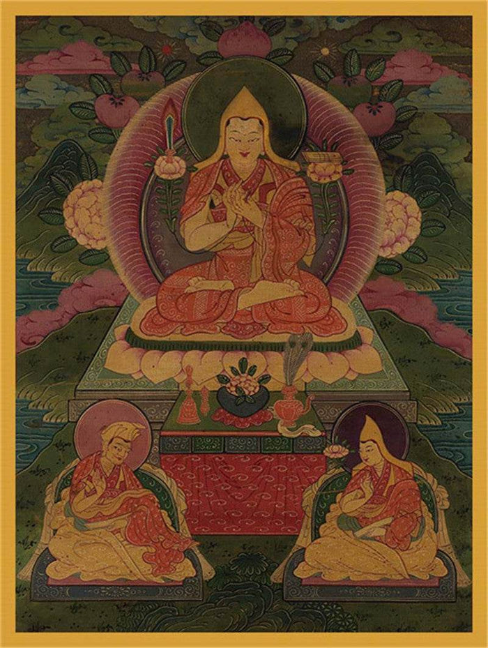 Je Tsongkhapa Image - Tibetan thangka painting, front view