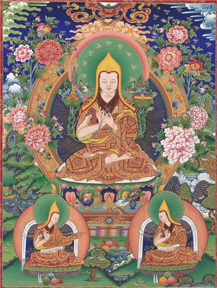 Je Tsongkhapa Image - Tibetan thangka painting, front view