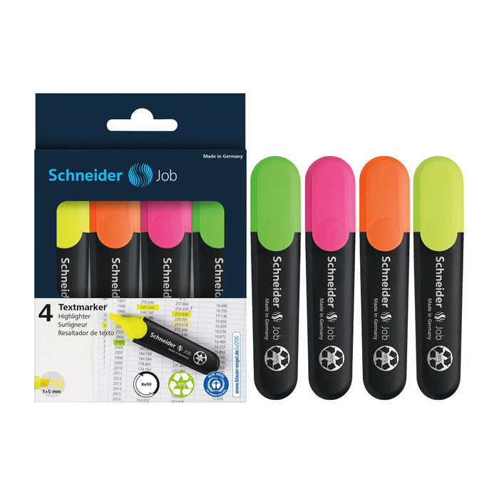 Job Highlighters, Wallet 4 pieces - Assorted
