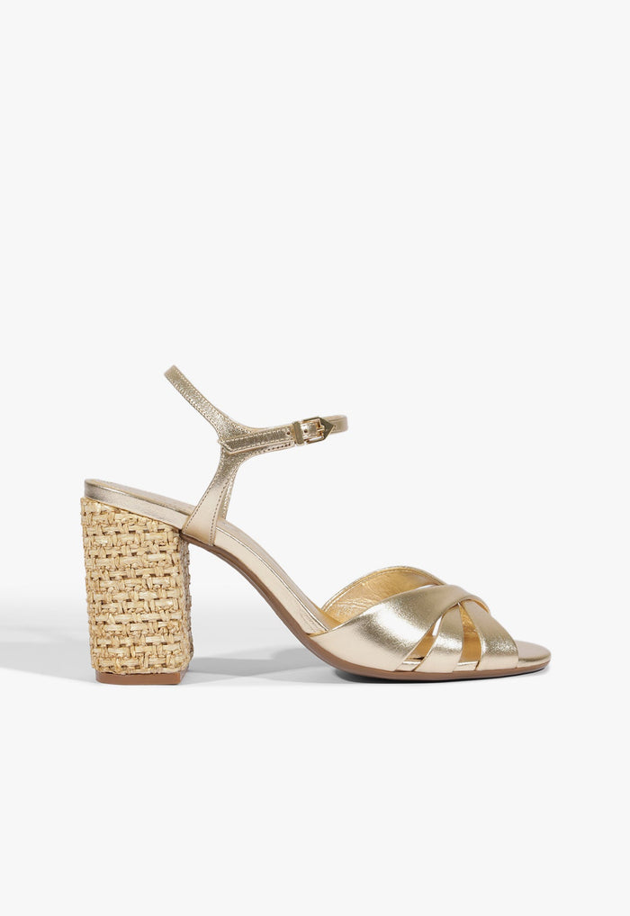 Keefa Raffia High Block Sandal 5 Platinum Metallic - Schutz Shoes