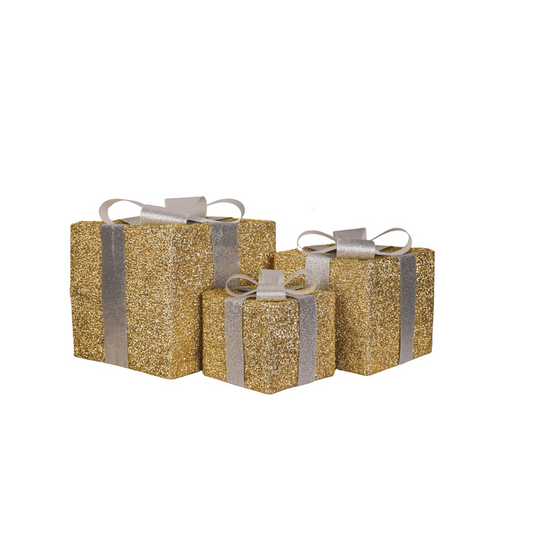 Kerst Led Lamp - Cadeau Set van 3 - Kunststof - Goud/Zilver - 15cm/20cm/25cm