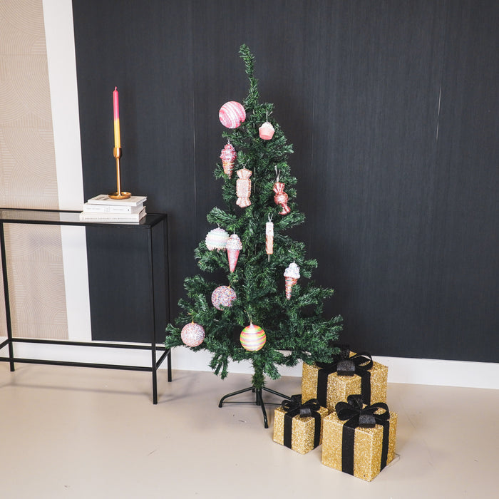 Kerst Led Lamp - Cadeau Set van 3 - Kunststof - Goud/Zwart - 15cm/20cm/25cm