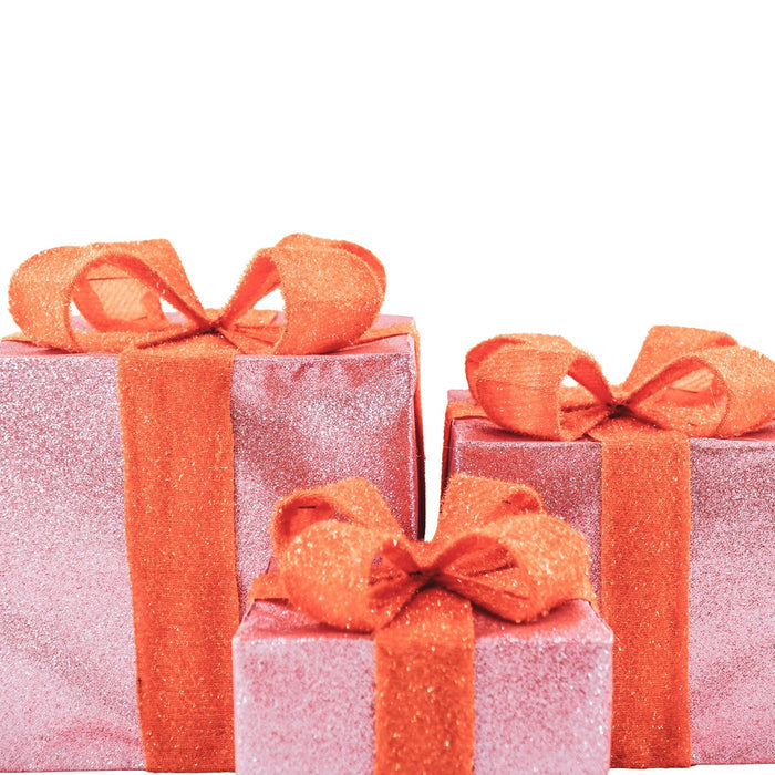 Kerst Led Lamp - Cadeau Set van 3 - Kunststof - Oranje/Roze - 15cm/20cm/25cm