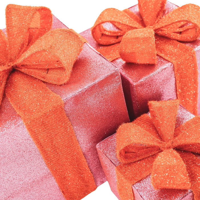 Kerst Led Lamp - Cadeau Set van 3 - Kunststof - Oranje/Roze - 15cm/20cm/25cm