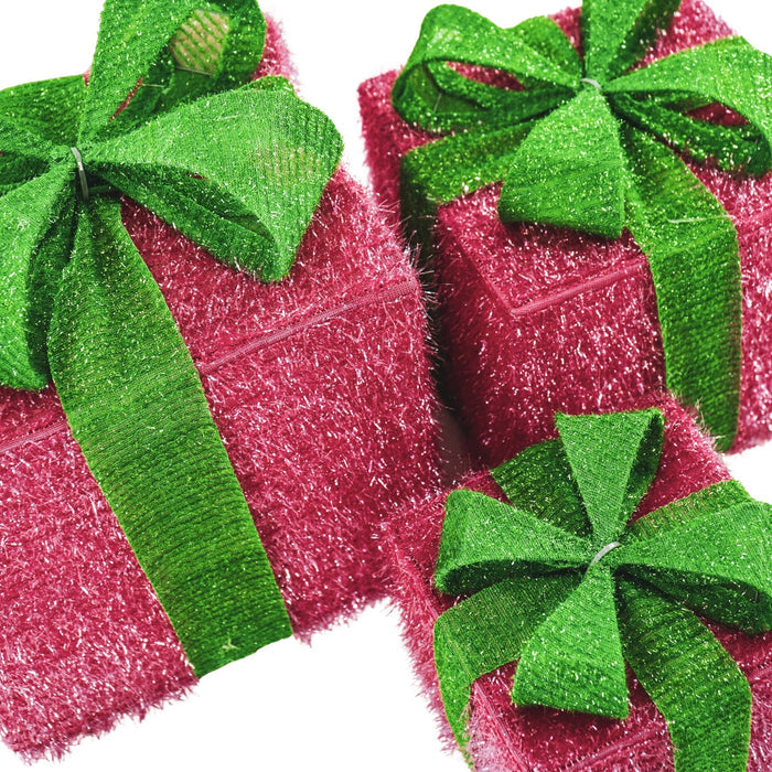 Kerst Led Lamp - Cadeau Set van 3 - Kunststof - Roze/Groen - 15cm/20cm/25cm