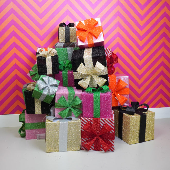Kerst Led Lamp - Cadeau Set van 3 - Kunststof - Roze/Groen - 15cm/20cm/25cm