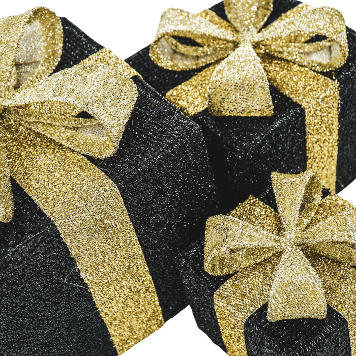 Kerst Led Lamp - Cadeau Set van 3 - Kunststof - Zwart/Goud- 15cm/20cm/25cm