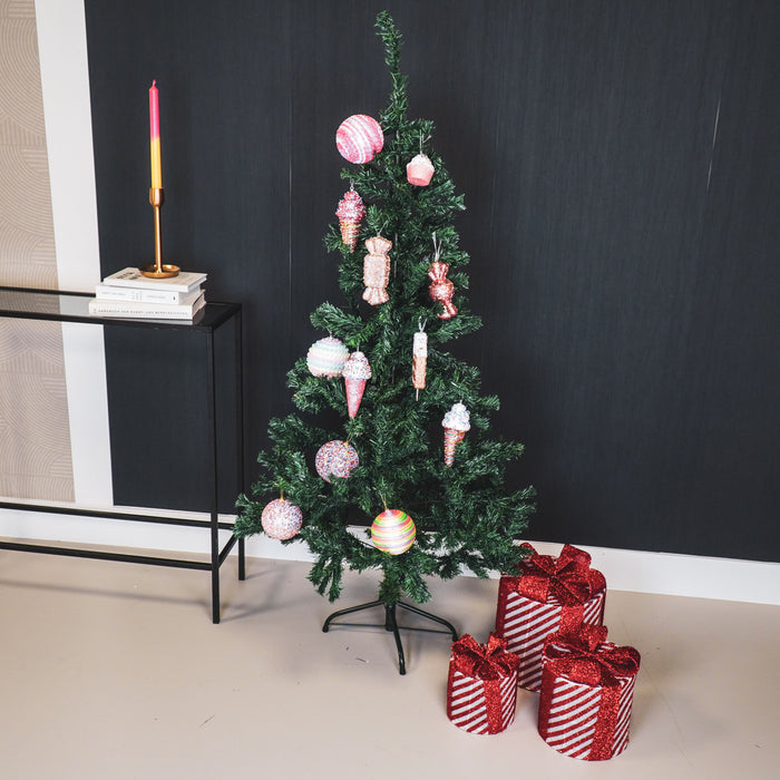 Kerst Led Lamp - Rond - Cadeau Set van 3 - Kunststof - Wit/Rood - 15cm/20cm/25cm