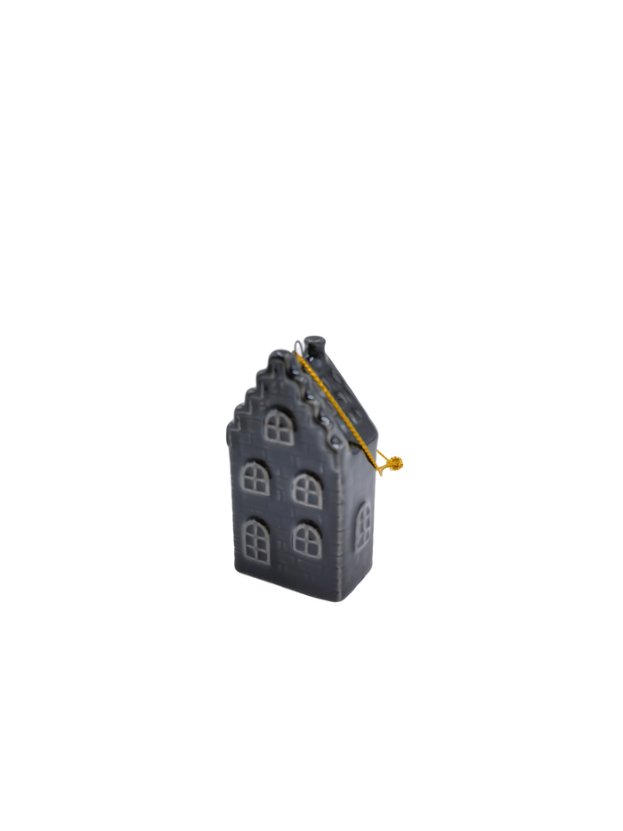 Kersthanger - Huisje - Keramiek - Zwart - 3,5x2x6,5cm