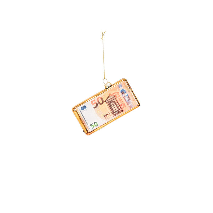 Kerstversiering - Kersthanger - 50 euro Biljet - Glas - 11,5x2x6,5cm