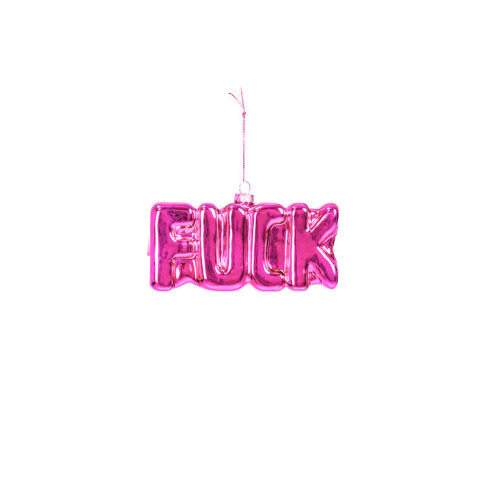 Kerstversiering - Kersthanger - FUCK - Glas - Roze - 14,5x3,5x7,5cm