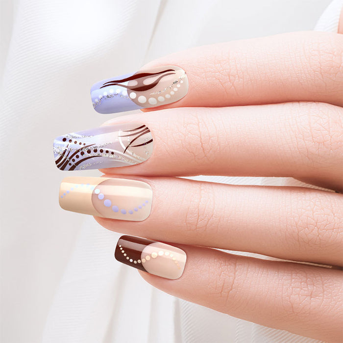 IVY BEAUTY by KISS KISS Gold Finger Trendy Nails beige brown lavender swirled dotted long glossy manicure