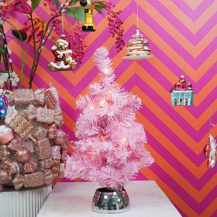 Kunstboom - Kerstboom met led lampjes - Kunststof - Roze - 50 cm