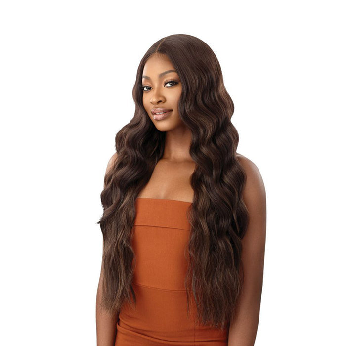 OUTRE 30 inch lace front wig long wavy brown wig with natural middle part for everyday wear