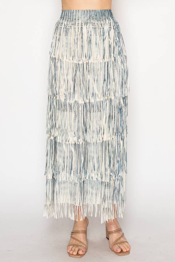Layered Fringe Tiered Maxi Skirt