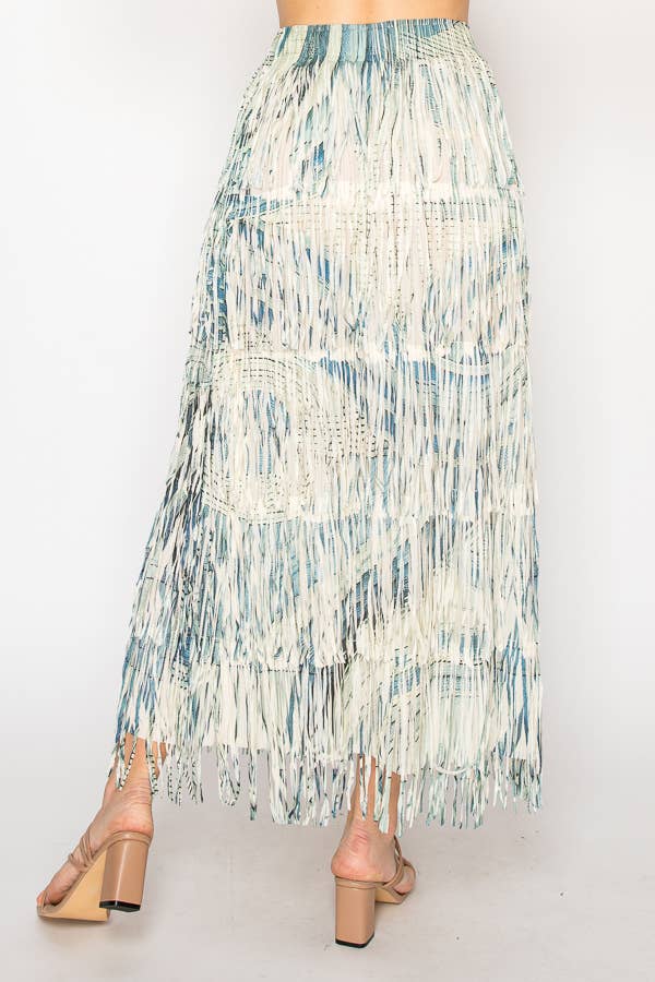 Layered Fringe Tiered Maxi Skirt