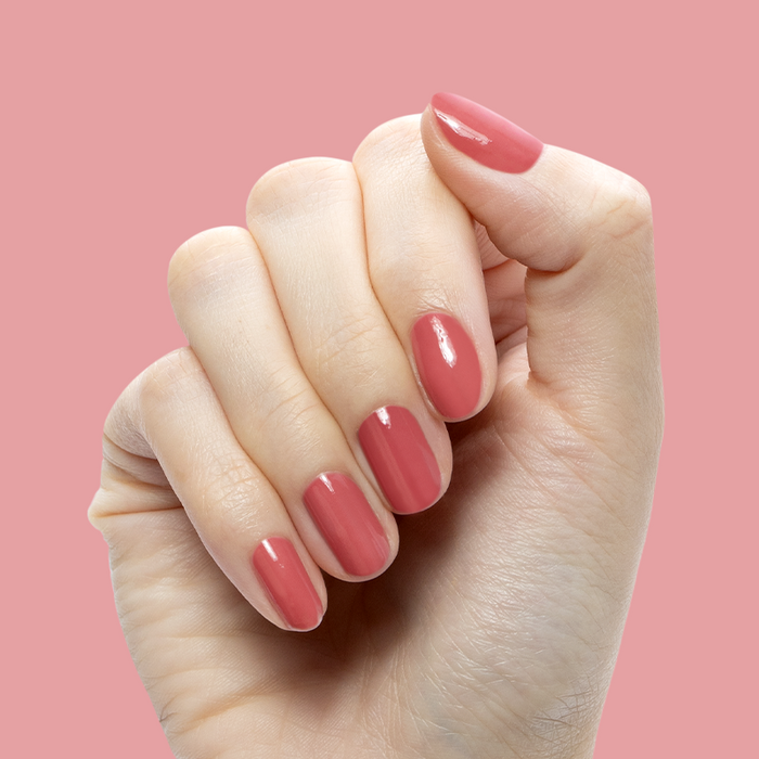 LD - Gel shown on natural nails in a rosy mauve shade for a smooth, long-lasting mani by Olive and June
