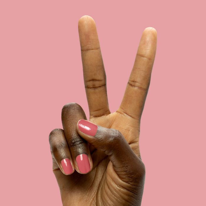 LD - Gel shown on natural nails in a warm rosy pink shade for a smooth, long-lasting gel manicure by Olive and June