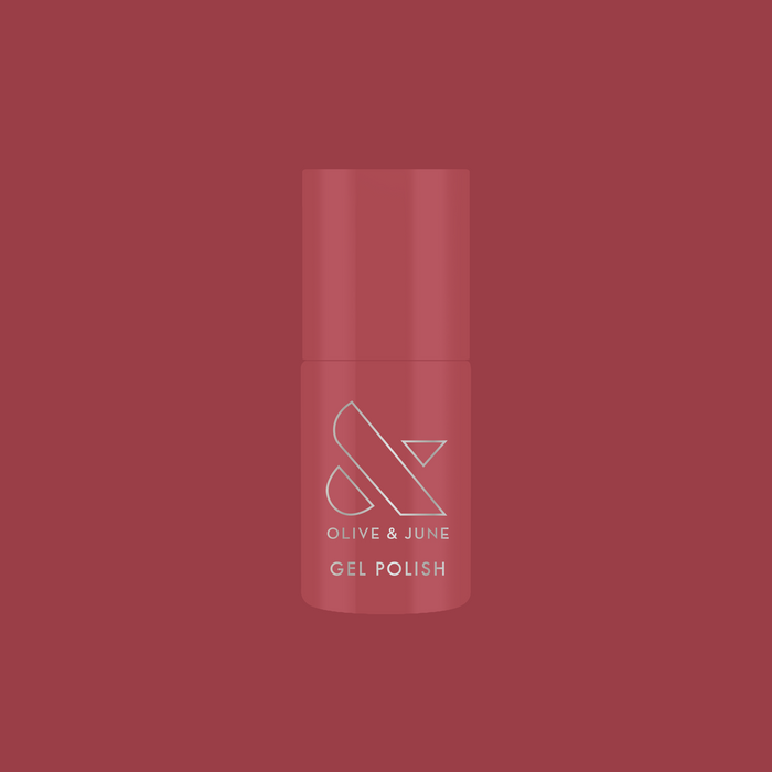 LD - Gel bottle displayed in a muted rosy shade for a smooth, long-lasting gel polish manicure by Olive and June
