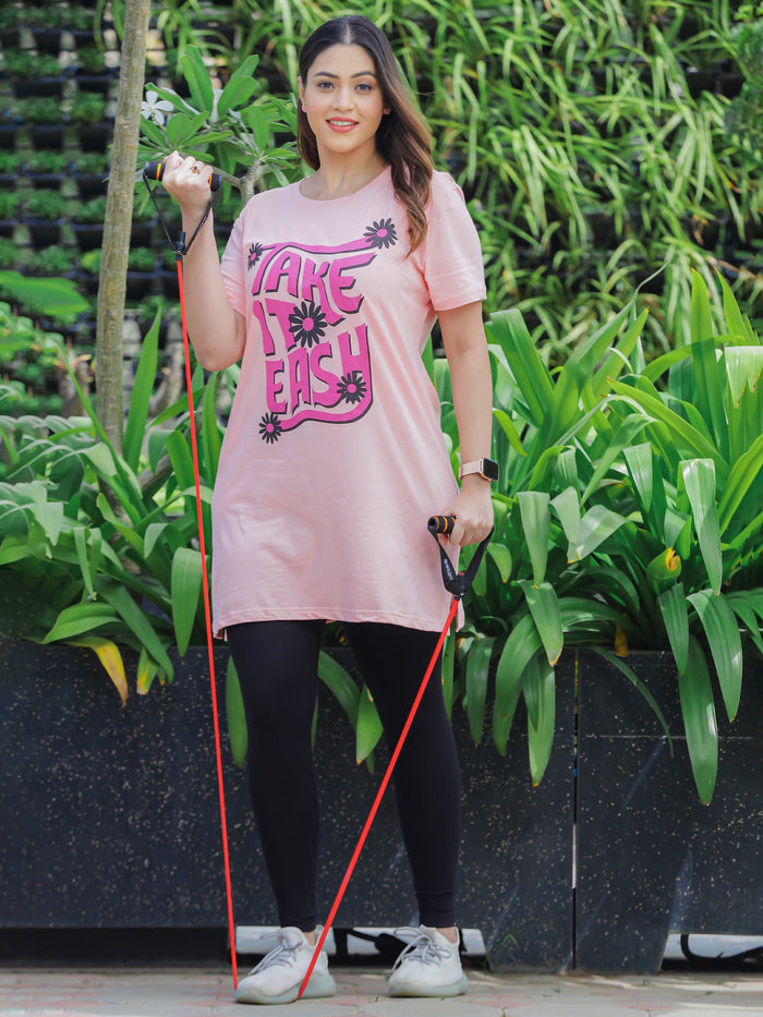 Plus Long T-shirt  Buy Soothing Light Pink Casual Long T-Shirt for Women Online- 9shines label