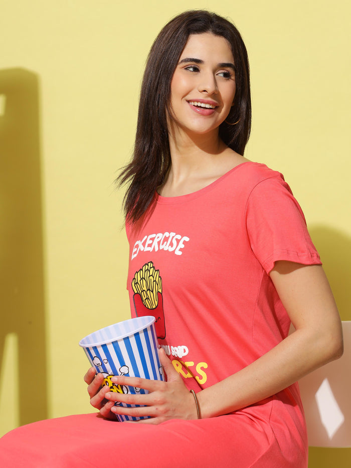 Coral Short Cotton Night dress for Women