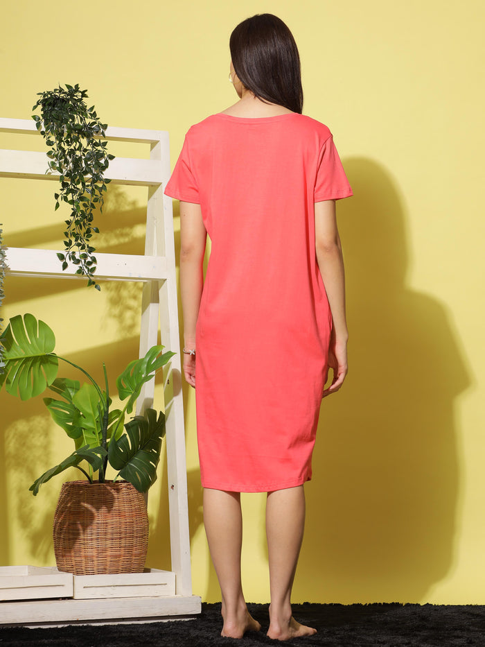 Coral Short Cotton Night dress for Women