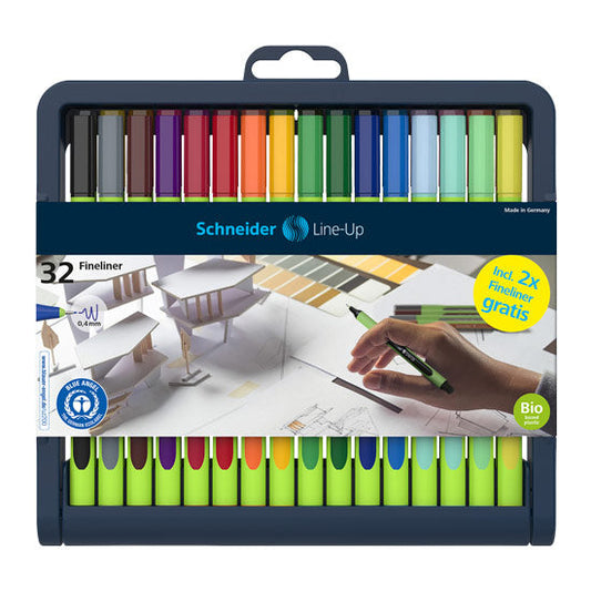 Schneider Line-Up Fineliners 0.4mm with Case stand, 32 pieces
