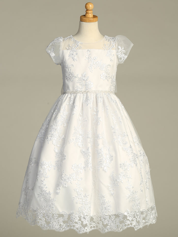 Lito Corded Embroidered Sheer Bodice/Pearl Belt