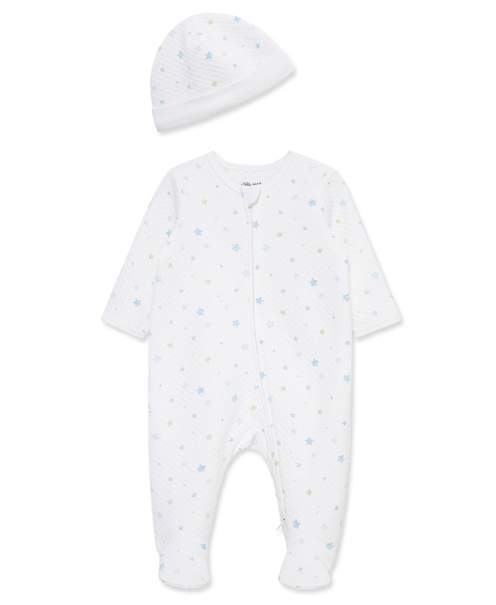 Little Me Stars Quilted Footie-White/Blue