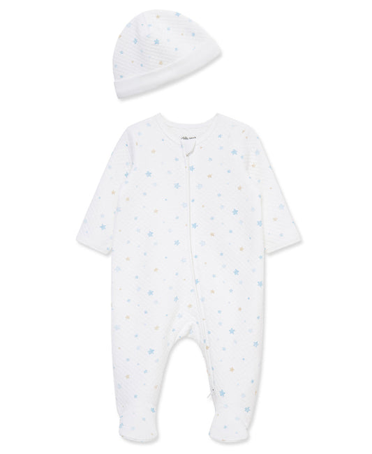 Little Me Stars Quilted Footie-White/Blue