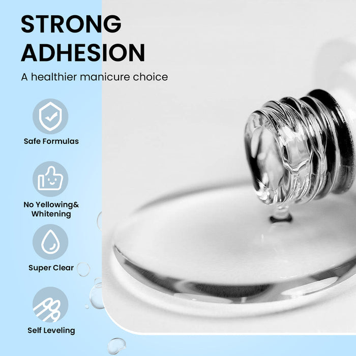 Strong Adhesion RARJSM Nail Glue Gel - Safe Formulas No Yellowing Whitening Super Clear Self Leveling Healthier Manicure Choice