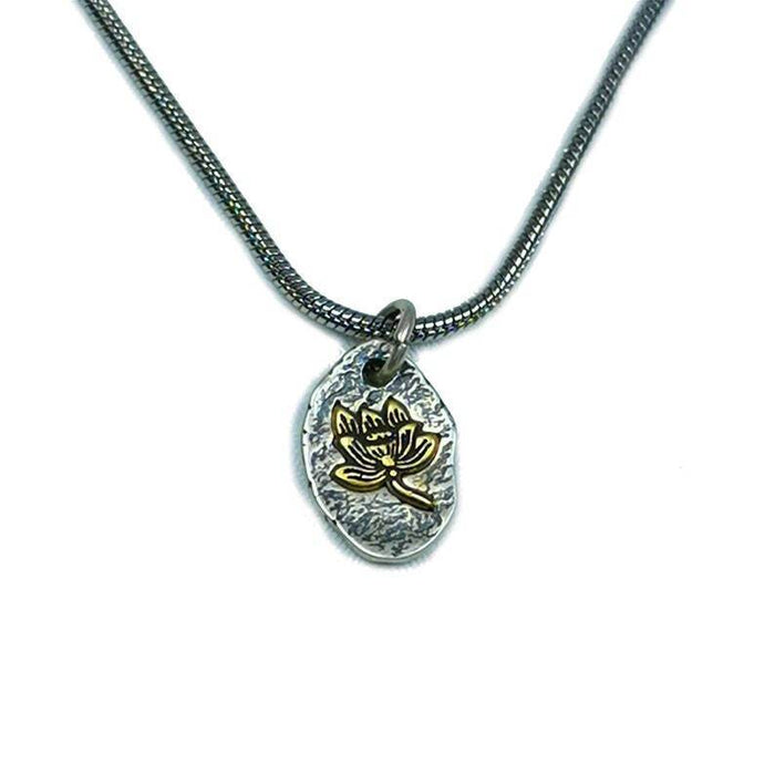 Lucky Charm, Unique Buddhism Lotus,Silver Pendant Amulet - Tibetan Buddhist amulet, front view