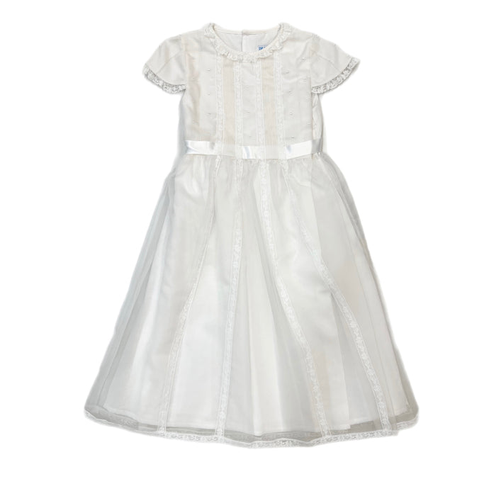 Luli & Me Organza Silk Dress with Sleeve-White