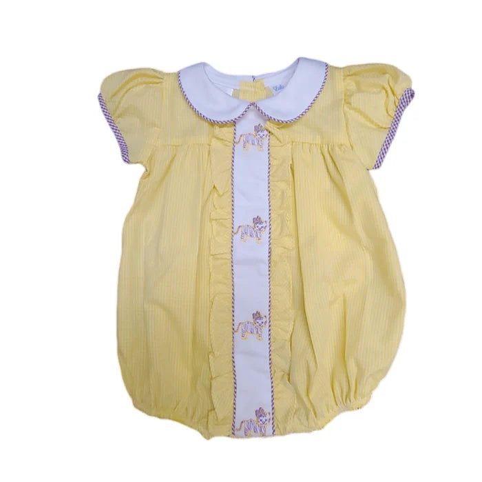 Lulu Bebe Tiger Emb. Girl Yellow Gingham Bubble