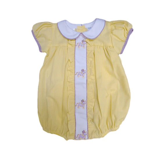Lulu Bebe Tiger Emb. Girl Yellow Gingham Bubble