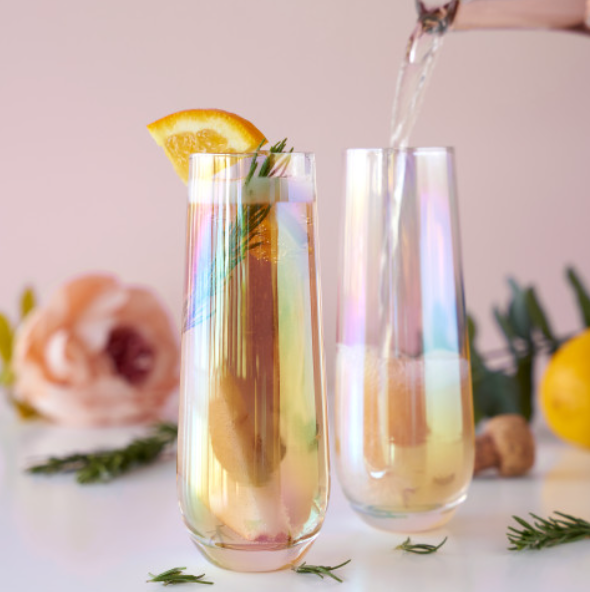 Luster Rainbow Glass Stemless Champagne Flutes