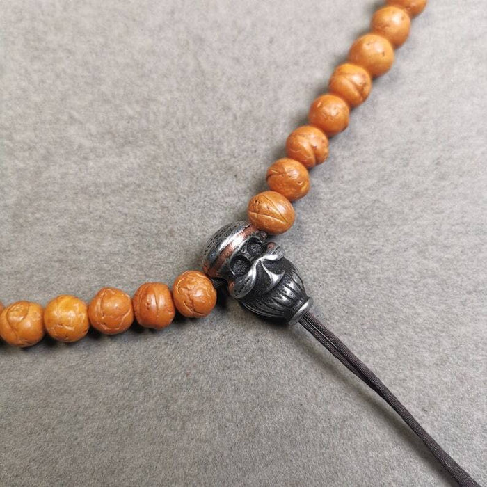 Mala Guru Bead, Skull Shape T-drilled 3-Hole Bead for Prayer Bead,0.87" - Tibetan Buddhist mala beads, front view