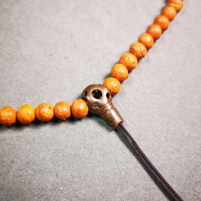 Mala Guru Bead, T-drilled 3-Hole Connector Bead for Prayer Bead,0.87" - Tibetan Buddhist mala beads, close-up detail