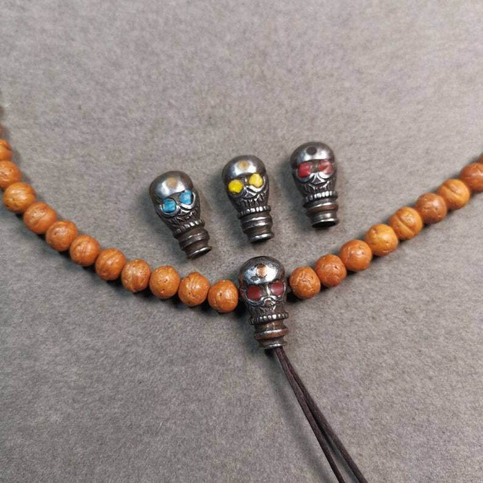 Mala Guru Bead, T-drilled 3-Hole Connector Bead - Tibetan Buddhist mala beads, front view