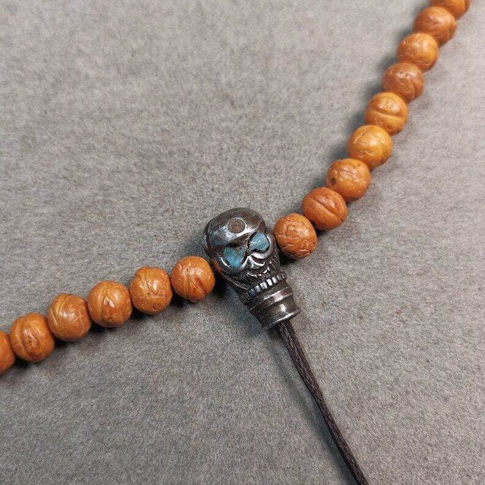 Mala Guru Bead, T-drilled 3-Hole Connector Bead - Tibetan Buddhist mala beads, close-up detail